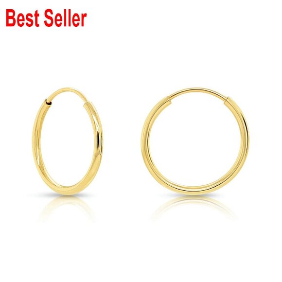 14k Gold Endless Hoop Earrings Minimal Classic Elegant Tiny Thin